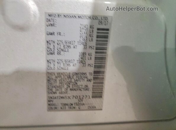 5N1AT2MV5JC701271 2018 NISSAN ROGUE Silver Vista de la etiqueta del VIN