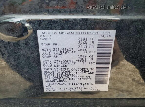5N1AT2MV5JC804285 2018 NISSAN ROGUE Black VIN sticker view