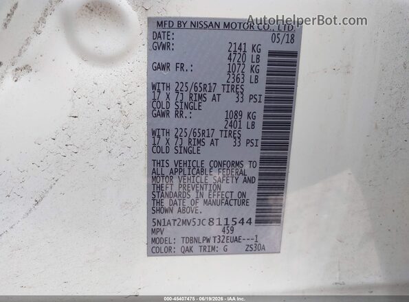 5N1AT2MV5JC811544 2018 NISSAN ROGUE White Engine compartment view