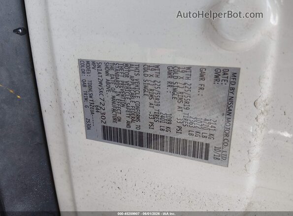 5N1AT2MV5KC722302 2019 NISSAN ROGUE White Widok komory silnika