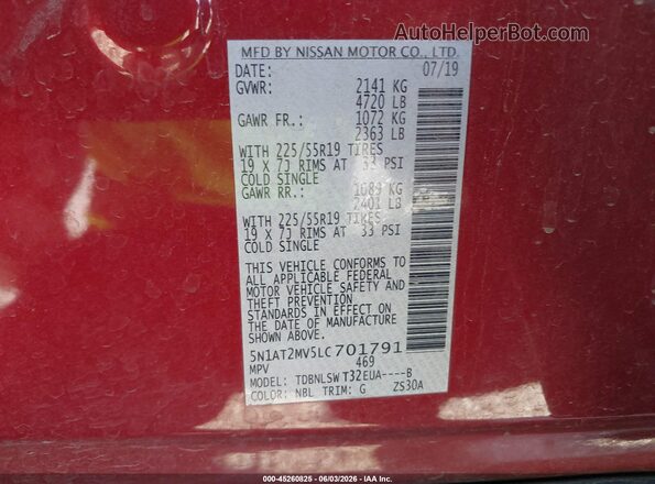 5N1AT2MV5LC701791 2020 NISSAN ROGUE Red Engine compartment view