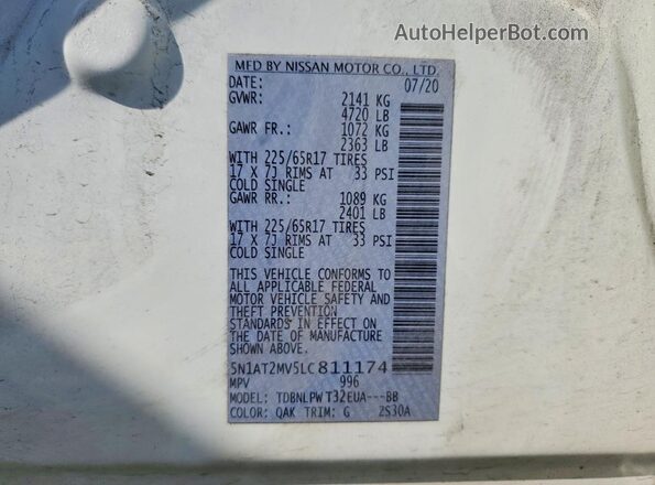 5N1AT2MV5LC811174 2020 NISSAN ROGUE White 