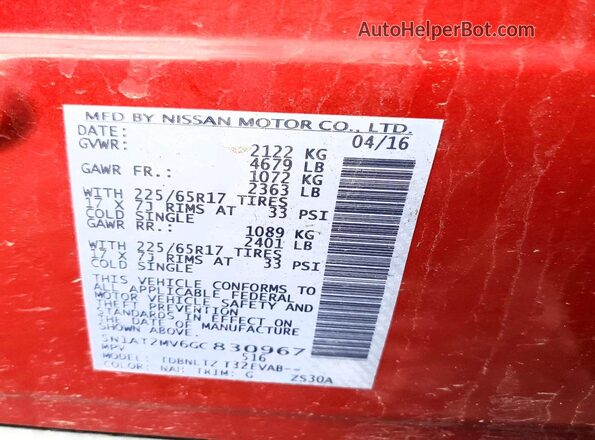 5N1AT2MV6GC830967 2016 NISSAN ROGUE Red 