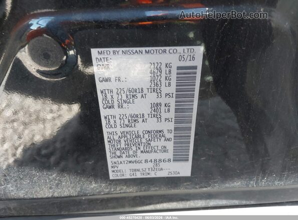 5N1AT2MV6GC848868 2016 NISSAN ROGUE Black Engine compartment view