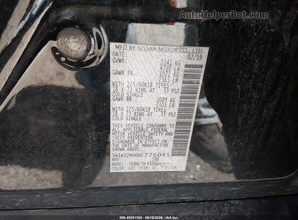 5N1AT2MV6KC776045 2019 NISSAN ROGUE Black Շարժիչի բաժամունքի տեսք