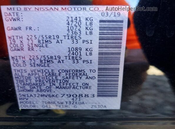 5N1AT2MV6KC790883 2019 NISSAN ROGUE Black 