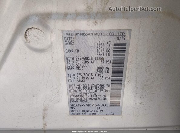 5N1AT2MV7GC754305 2016 NISSAN ROGUE Silver Շարժիչի բաժամունքի տեսք
