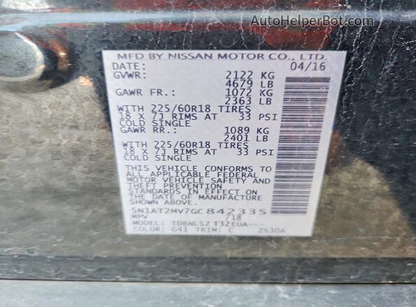 5N1AT2MV7GC842335 2016 NISSAN ROGUE Black VIN sticker view