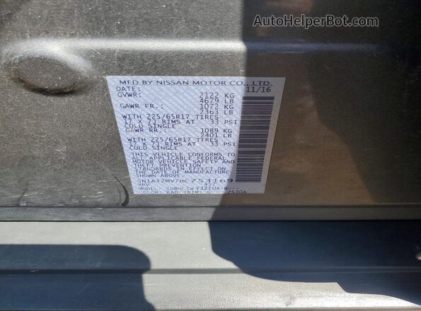 5N1AT2MV7HC753169 2017 NISSAN ROGUE Gray VIN sticker view