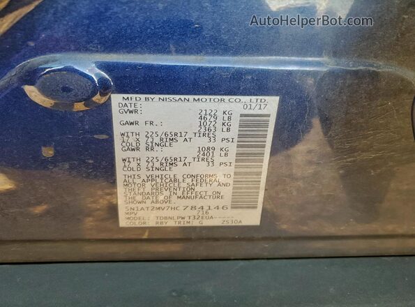 5N1AT2MV7HC784146 2017 NISSAN ROGUE Blue 