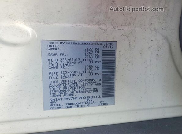 5N1AT2MV7HC808901 2017 NISSAN ROGUE Белый Вид наклейки с VIN-кодом