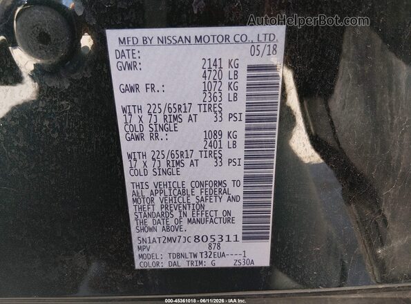 5N1AT2MV7JC805311 2018 NISSAN ROGUE Green Vista del compartimento del motor