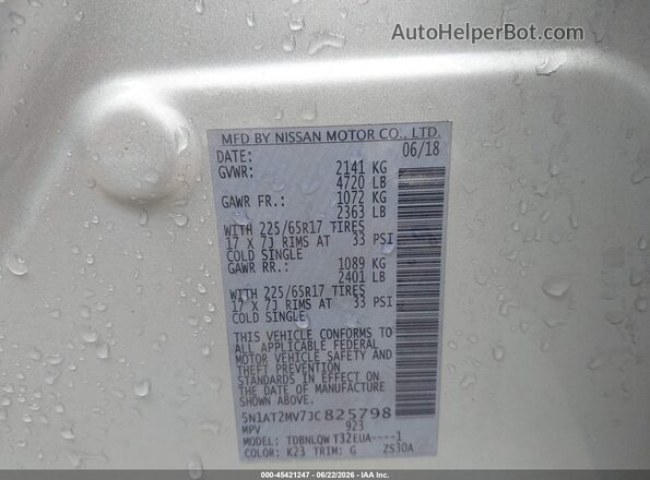 5N1AT2MV7JC825798 2018 NISSAN ROGUE Silver Engine compartment view