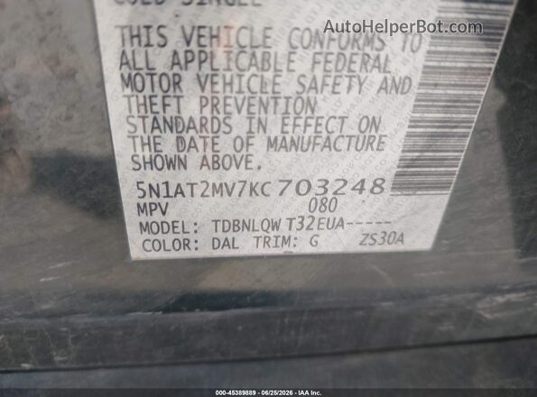 5N1AT2MV7KC703248 2019 NISSAN ROGUE Черный Вид подкапотного пространства