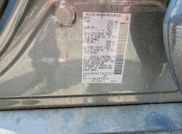 5N1AT2MV7KC742552 2019 NISSAN ROGUE Gray VIN sticker view