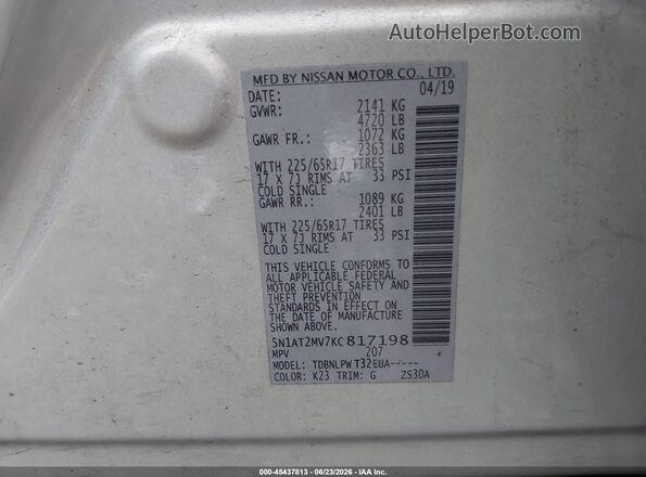 5N1AT2MV7KC817198 2019 NISSAN ROGUE Silver Engine compartment view