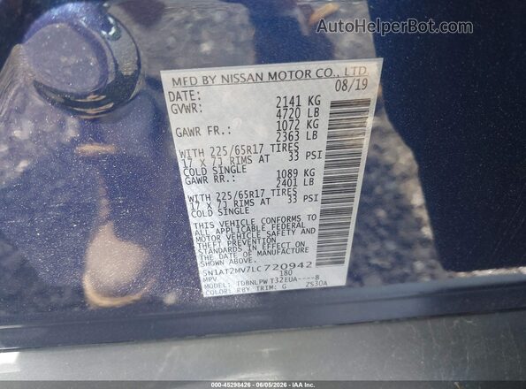 5N1AT2MV7LC720942 2020 NISSAN ROGUE Blue Engine compartment view
