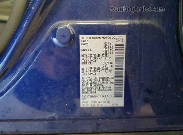 5N1AT2MV8HC763418 2017 NISSAN ROGUE Синий 
