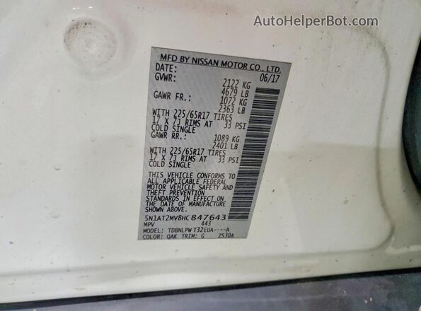 5N1AT2MV8HC847643 2017 NISSAN ROGUE White 