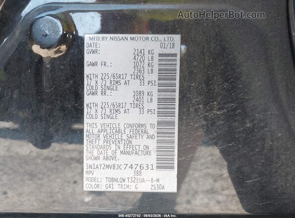 5N1AT2MV8JC747631 2018 NISSAN ROGUE Black Вид підкапотного простору