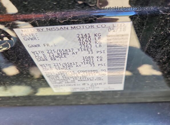 5N1AT2MV8JC812087 2018 NISSAN ROGUE Black VIN კოდის სტიკერის ხედი