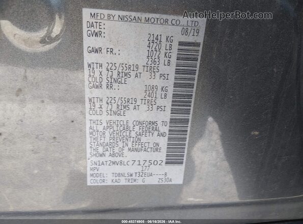 5N1AT2MV8LC717502 2020 NISSAN ROGUE Gray Vista del compartimento del motor