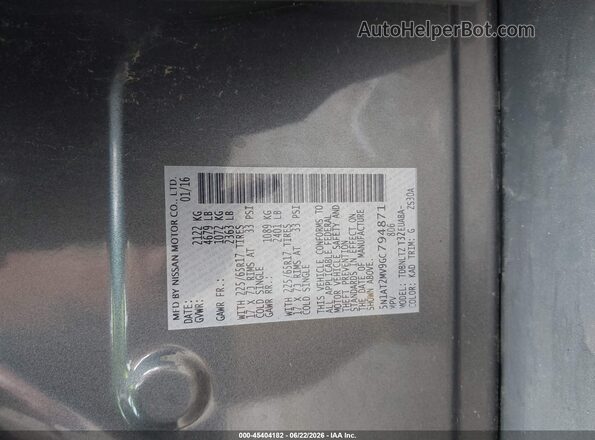 5N1AT2MV9GC794871 2016 NISSAN ROGUE Gray Vista del compartimento del motor