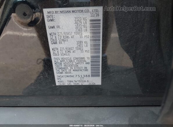 5N1AT2MV9HC751388 2017 NISSAN ROGUE Black Вид підкапотного простору