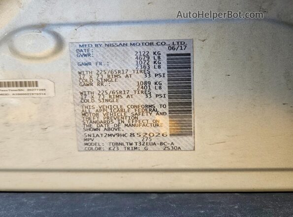 5N1AT2MV9HC852026 2017 NISSAN ROGUE Silver 