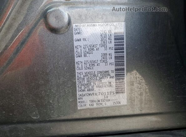 5N1AT2MV9JC701175 2018 NISSAN ROGUE Gray Սալոնի 360 աստիճան տեսք