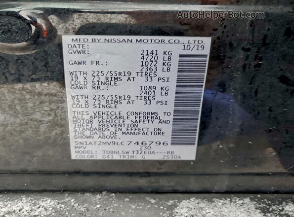 5N1AT2MV9LC746796 2020 NISSAN ROGUE Black VIN կոդի պիտակի տեսք