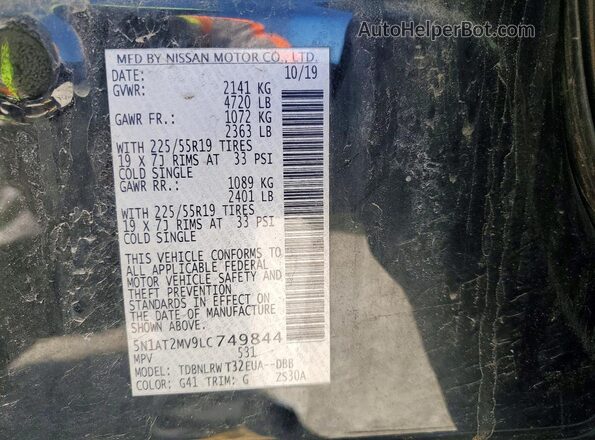 5N1AT2MV9LC749844 2020 NISSAN ROGUE Black VIN կոդի պիտակի տեսք