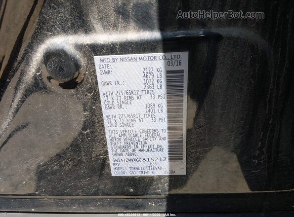 5N1AT2MVXGC815212 2016 NISSAN ROGUE Black Widok komory silnika