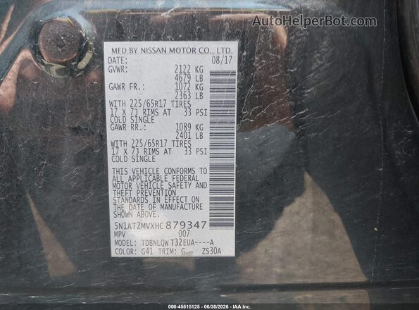 5N1AT2MVXHC879347 2017 NISSAN ROGUE Black Շարժիչի բաժամունքի տեսք