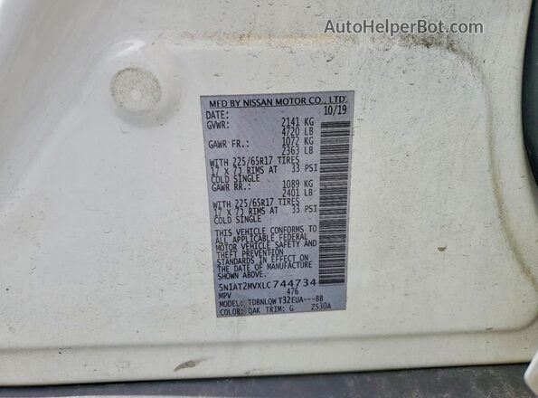 5N1AT2MVXLC744734 2020 NISSAN ROGUE Белый 