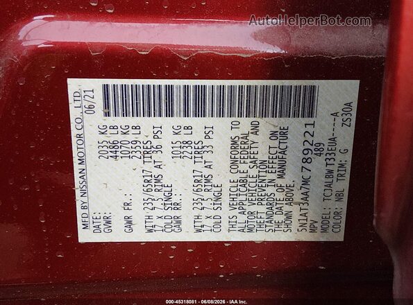 5N1AT3AA7MC789221 2021 NISSAN ROGUE Red Widok komory silnika