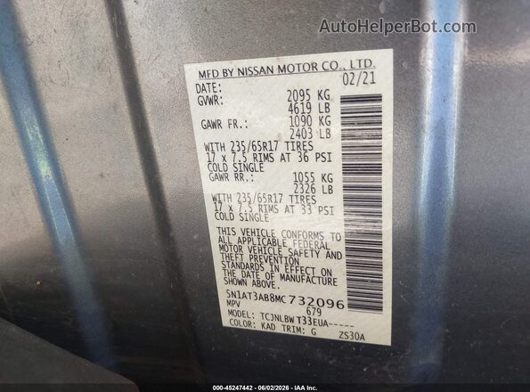 5N1AT3AB8MC732096 2021 NISSAN ROGUE Gray Widok komory silnika