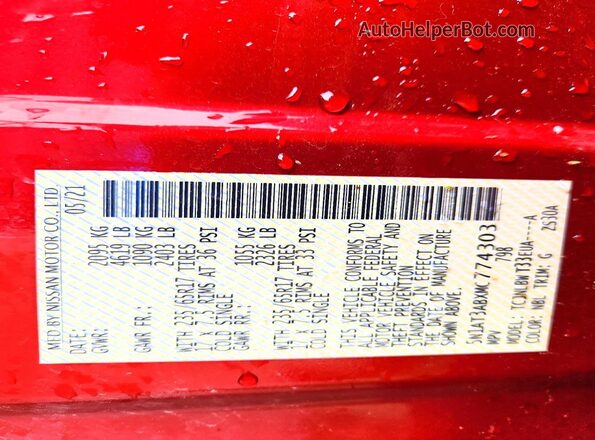 5N1AT3ABXMC774303 2021 NISSAN ROGUE Red 