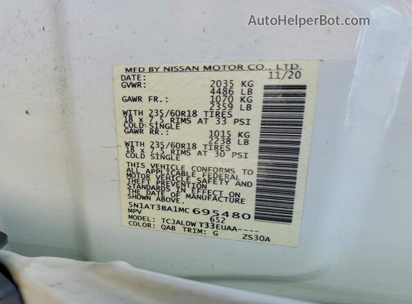 5N1AT3BA1MC695480 2021 NISSAN ROGUE White 