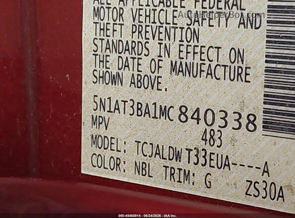 5N1AT3BA1MC840338 2021 NISSAN ROGUE Red Widok komory silnika