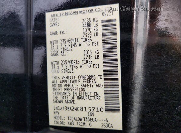 5N1AT3BA2MC815710 2021 NISSAN ROGUE Black Սալոնի 360 աստիճան տեսք