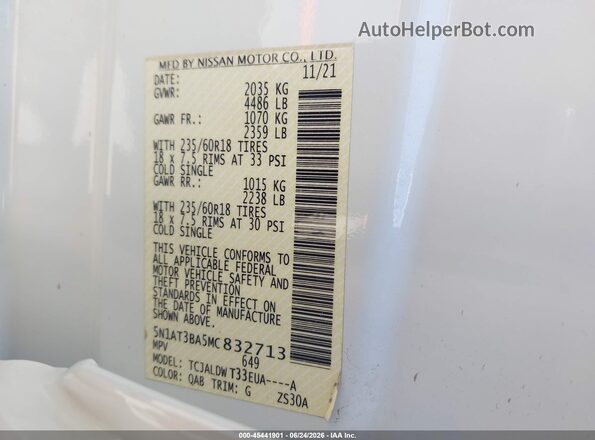 5N1AT3BA5MC832713 2021 NISSAN ROGUE White Вид підкапотного простору