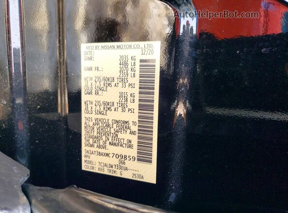 5N1AT3BAXMC709859 2021 NISSAN ROGUE Black VIN կոդի պիտակի տեսք