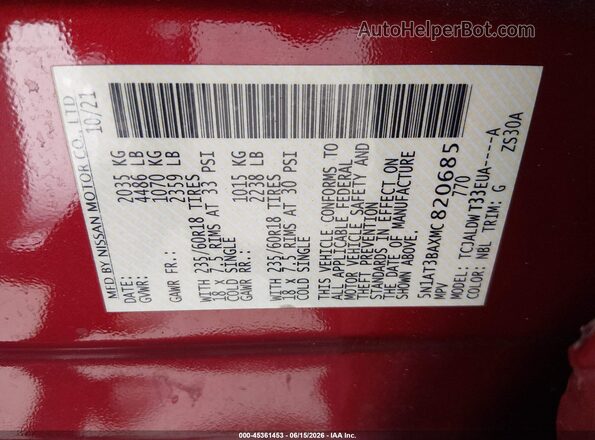 5N1AT3BAXMC820685 2021 NISSAN ROGUE Бордовый Вид подкапотного пространства