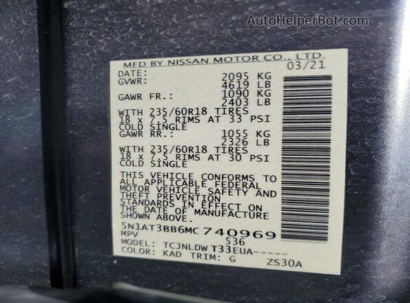 5N1AT3BB6MC740969 2021 NISSAN ROGUE Gray Vista interior de 360 grados