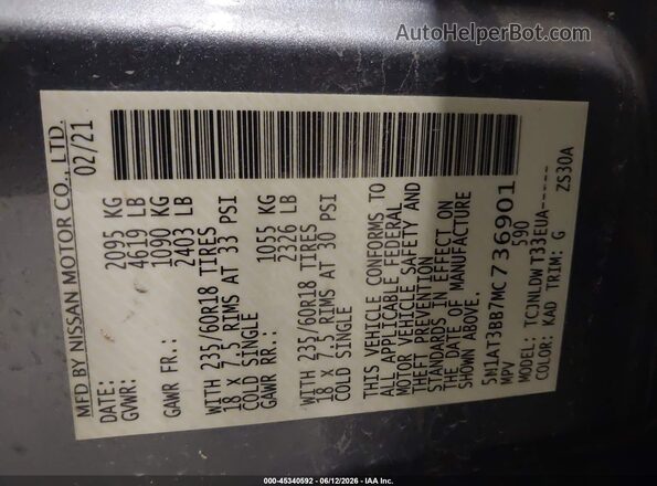 5N1AT3BB7MC736901 2021 NISSAN ROGUE Gray Widok komory silnika