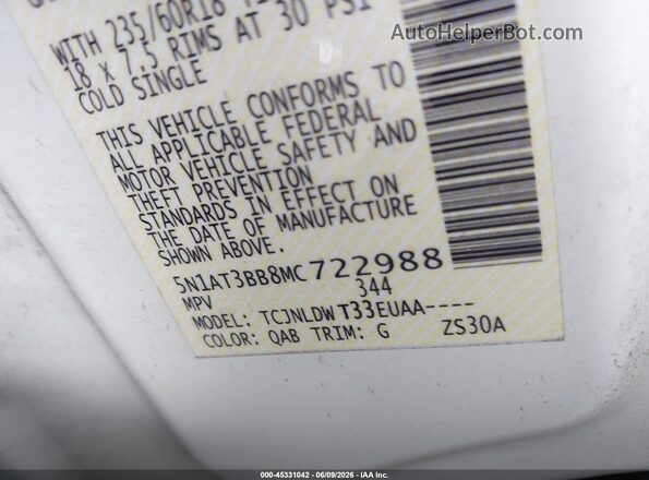 5N1AT3BB8MC722988 2021 NISSAN ROGUE White Widok komory silnika