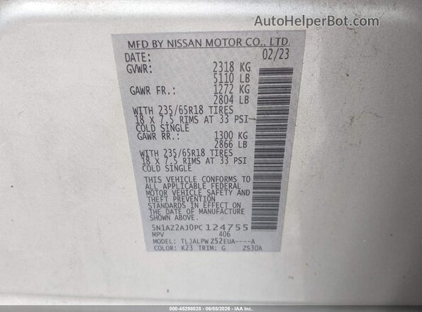5N1AZ2AJ0PC124755 2023 NISSAN MURANO Silver Вид підкапотного простору