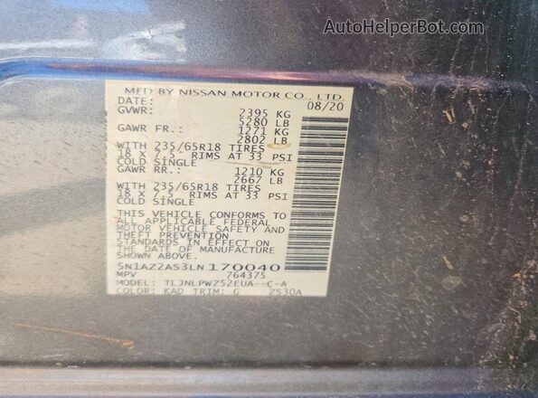 5N1AZ2AS3LN170040 2020 NISSAN MURANO Charcoal 