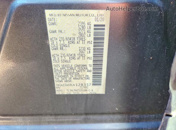 5N1AZ2AS9LN128357 2020 NISSAN MURANO Silver VIN sticker view